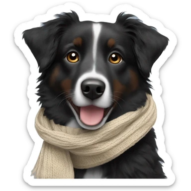 Small black australian shepherd dog wearing a knit scarf sticker