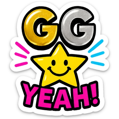 Change the color scheme of the letters GG to metallic gold and silver, maintaining the dynamic and youthful glossy finish with reflective metallic textures and shine. sticker