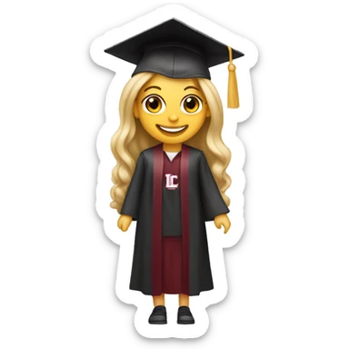 Blonde girl smiling wearing university of Chicago Loyola grad cap sticker