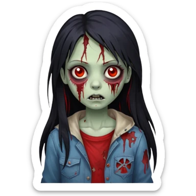 Garota zumbi cabelo longo preto, mechas vermelhas SOMENTE nas laterais, na frente da cabeça sticker