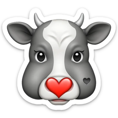 cow emoji looking contemplative, split or cracked heart, minimalistic style sticker