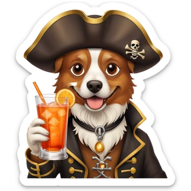 a happy pirate dog drinking aperol spritz cocktail sticker