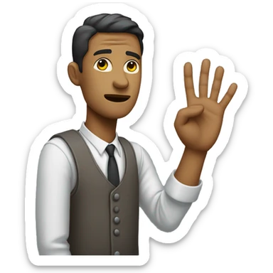 Generate a man holding his hand up telling somone to wait, and the person looks nervous sticker