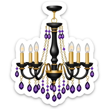 Luxurious black and white chandelier with gold and amethyst crystals  sticker