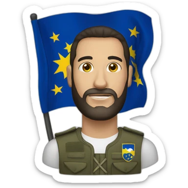 man with kosovo flag sticker