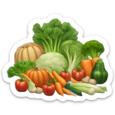 table full of harvested stuff, vegetables fresh to eat sticker