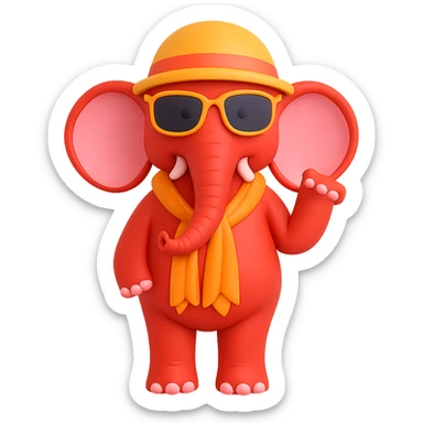 Make the elephant red, keep the summer attire and style, with no background. sticker