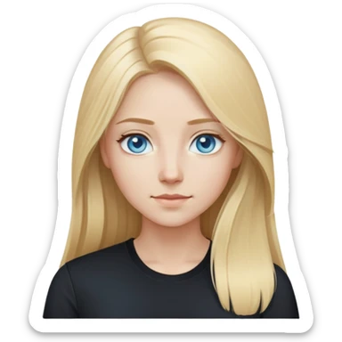 tech woman with long blonde hair, pale blue eyes. And black shirt. sticker