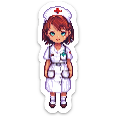 Silent Hill character emote for Twitch, pixel art style, Nurse with a creepy stance sticker