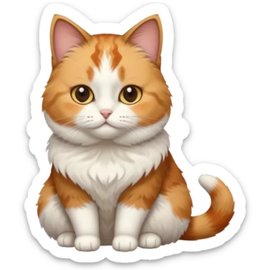 calico and white cat with small head, hazel eyes, and short but chubby body sticker