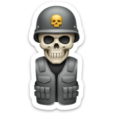 Skull wearing bullet proof vest and military helmet sticker
