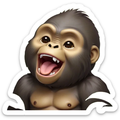 Cinematic Cute Yawning Gorilla Portrait Emoji, Head tilted slightly with a dramatic, wide-open yawn, showcasing a thick, velvety Fur with drowsy, half-closed eyes and a relaxed, open expression, Simplified yet irresistibly adorable features, highly detailed, glowing with a soft, cozy jungle glow, high shine, relaxed yet expressive, stylized with a dash of whimsical primate charm, soft glowing outline, capturing the essence of a drowsy yet affectionate guardian that appears ready to stretch out for a nap! sticker