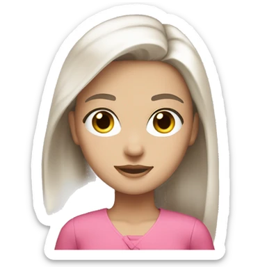 White pale hair brunette, brown eyes pink clothes sticker