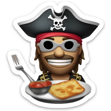 un pirate avec une assiette et un masque de fête, pour représenter le dîner en costume sticker