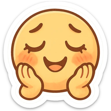 emoji representing the emotion of 'nostaljoy', a creative blend of nostalgia and joy, cute and expressive face with warm, soft colors and a dreamy, happy vibe sticker