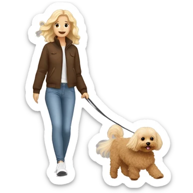 Brown Maltipoo walk with blonde girl with long hair sticker