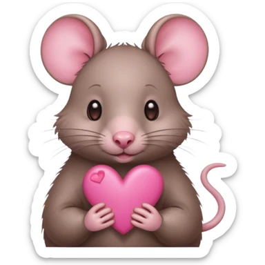 A cute rat holds a heart in her hands and small pink hearts around it  sticker