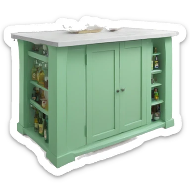 Realistic front facing mint green kitchen counter island bar. sticker