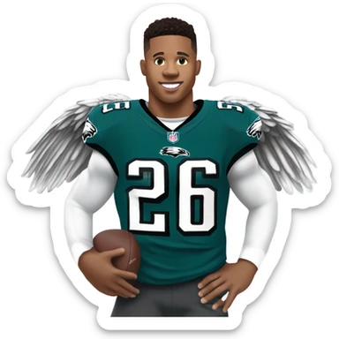 Philadelphia Eagles running back Saquon Barkley number 26 with bald eagle wings sticker