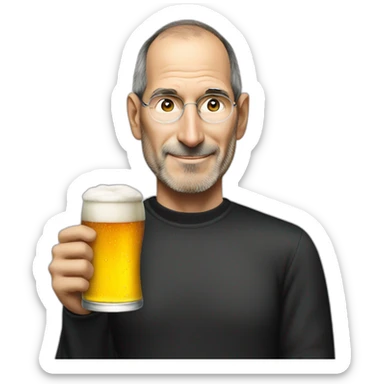 Steve jobs habing a beer sticker
