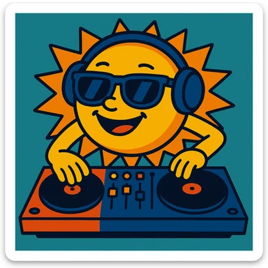 Add headphones to the sun DJ in vibrant toon style. sticker