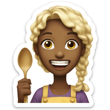 girl enjoying food with spoon sticker