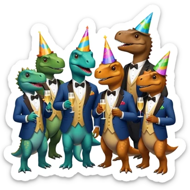 office dinosaurs in suits celebrating birthday sticker
