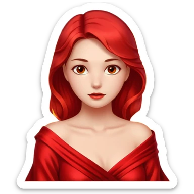 Woman slowly letting red silk fall from her shoulders, firelight flicker sticker