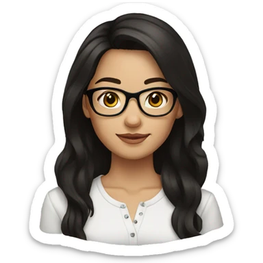 brunette woman with brown eyes, black hair color with glasses sticker