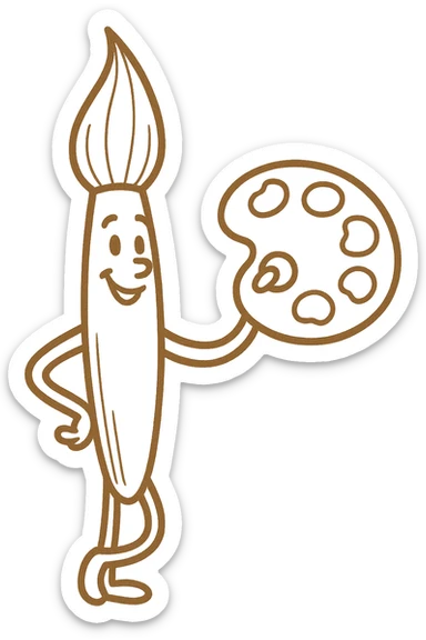 in the same style as this create a paint brush holding a paint pallet  sticker