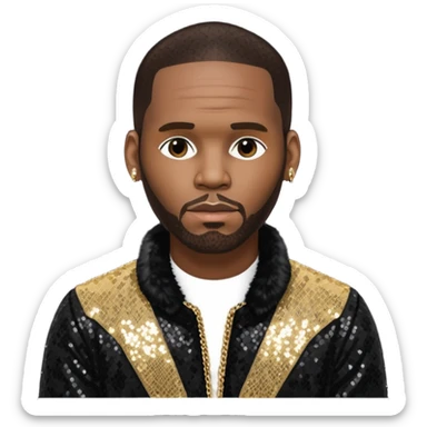 R. Kelly with dark brown hair, black sequin outfit sticker
