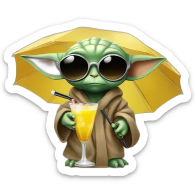 baby Yoda wearing sunglasses and drinking an umbrella cocktail sticker