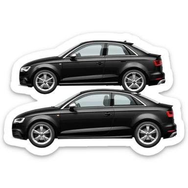 emoji of a black car, model audi a3, being towed by a tow car. profile horizontal view sticker