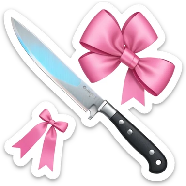 Only one object: a kitchen knife. A pink ribbon bow is tied directly on the knife handle. No other items. No decorations. Minimal emoji style. White background. Flat vector. sticker