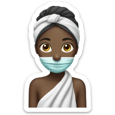 black girl with face mask on and towel on her head sticker