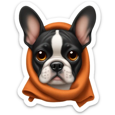 Black and tan frenchie with burnt orange blanket  sticker