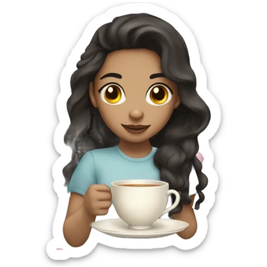 Two light skin dark hair girls tea time  sticker
