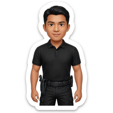 Filipino man black polo shirt and black fatigue combat pants with holster belt sticker