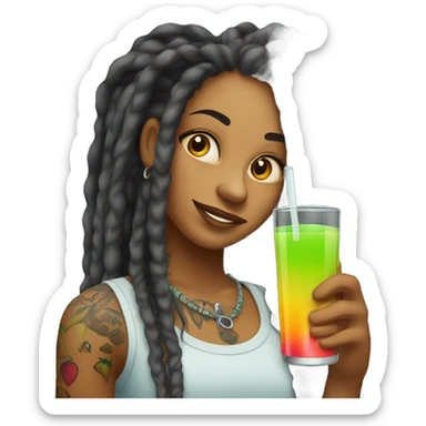 tattooed beauty with dreadlocks fruit juice sticker