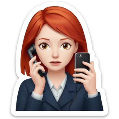 woman with red hair, sighing, phone to ear sticker