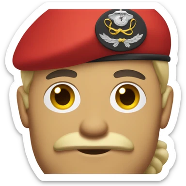 man with mustache wearing a red beret sticker