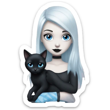 goth girl with blue eyes and black cat sticker