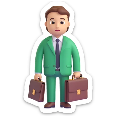 green manager emoji, with briefcase, confident posture, elegant sticker
