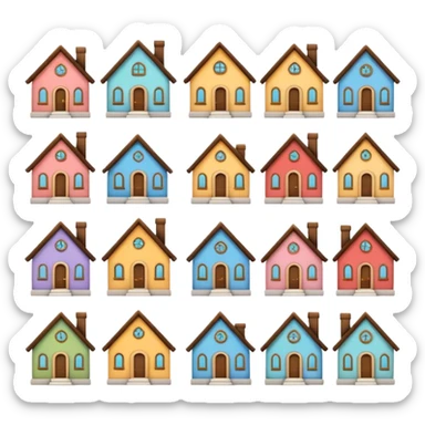 design 20 different emojies of houses, everything from small houses to giant mansions sticker