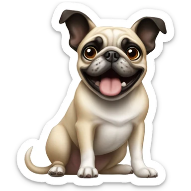 Pug barking at a Boston terrier sticker