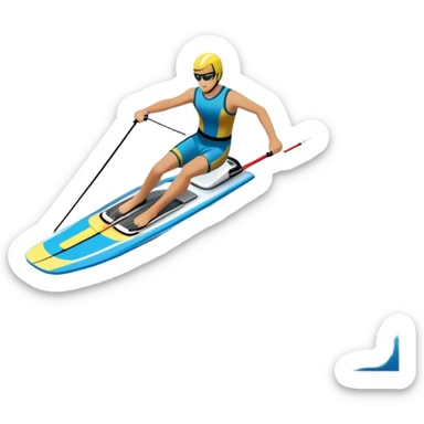 humanless icon showing water skis on the surface of the water, with the skis cutting through the waves, and a distant boat in the background creating a wake. The design highlights the smooth, dynamic motion of water skiing. Transparent background emphasizes the thrill of the sport sticker