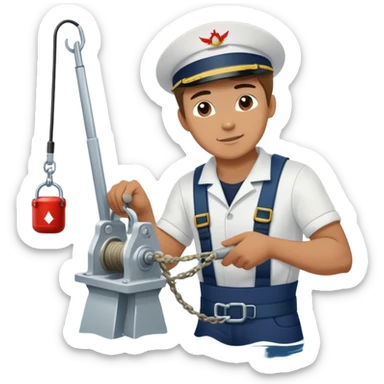 Russian sailor operating a winch to pull up sediment core samples from the sea bottom sticker