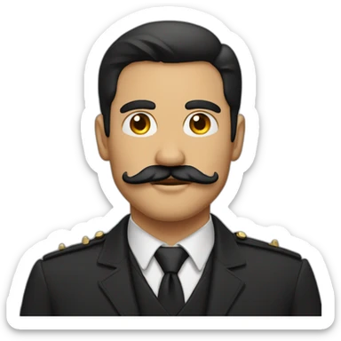 man with hot eye and handlebar mustache black hair sticker