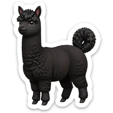 cinematic-[black alpaca]-realistic-full-body-standing-emoji,-tail-flicking-lazily,-head-tilted-dramatically,-curly-[black]-fur,-simplified-yet-realistic-focused-features,-highly-detailed,-glowing-with-an-almost-sarcastic-glow sticker