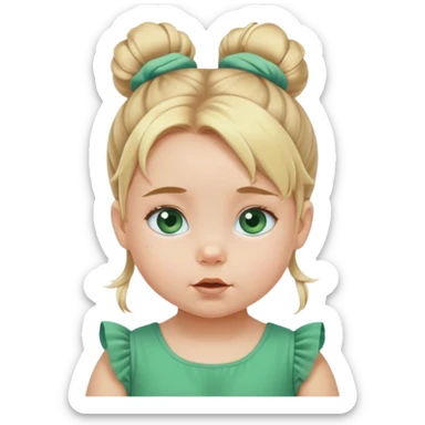 Blond baby girl blue eyes  with messybun  green dress blue eyes sticker